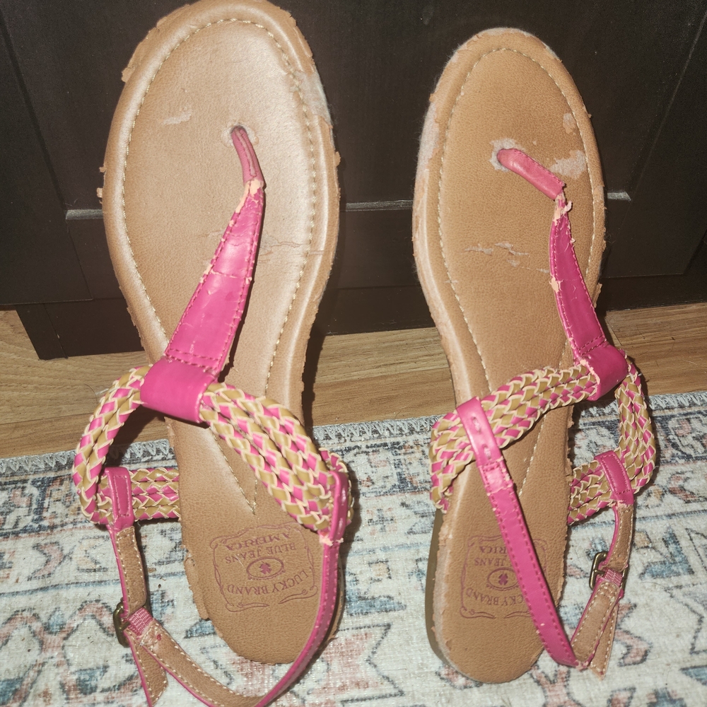 Lucky Brand Pink and Tan Braided Sandals